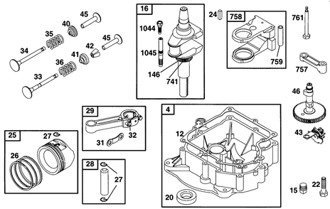 Piston Grp, Sump, Crank, Cam Diagram and Parts List for 285707-0670-XX  Briggs and Stratton Engine